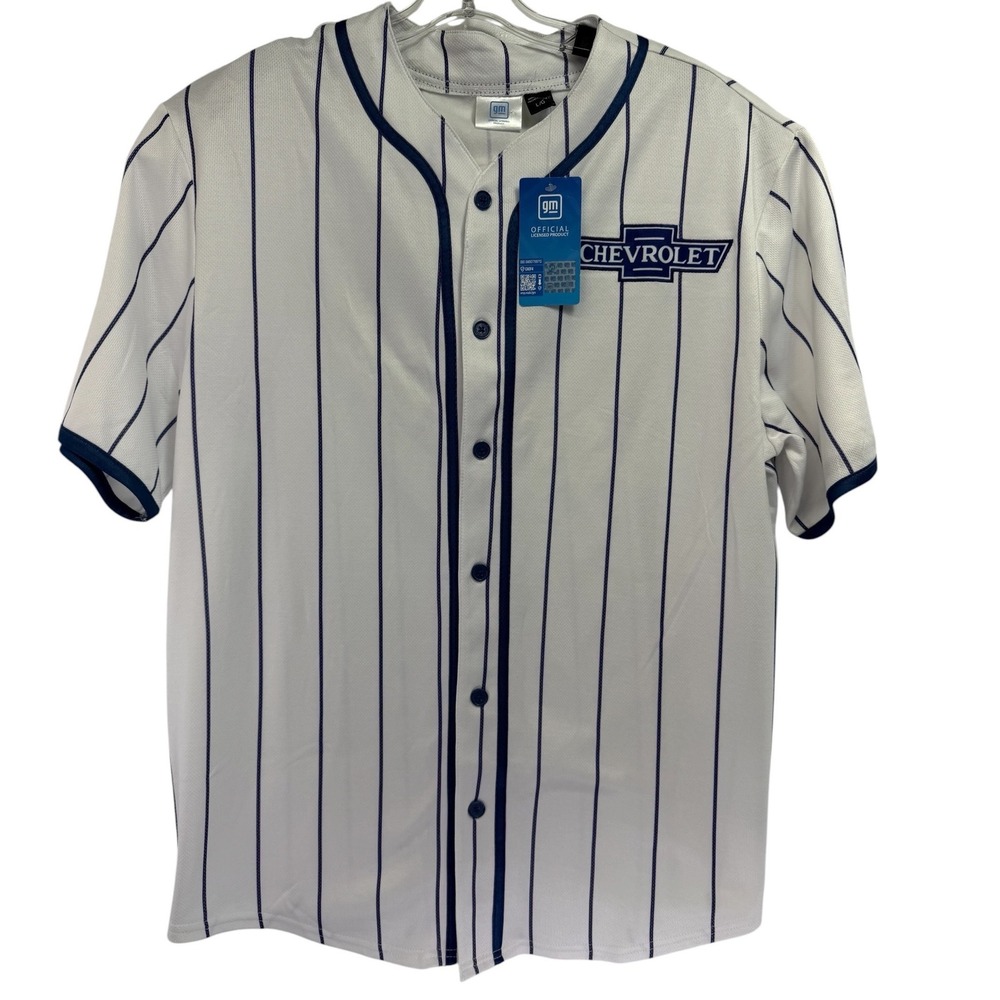 GM Chevrolet Super Service Baseball Jersey  Large White Blue Pinstripe (Z45) NWT